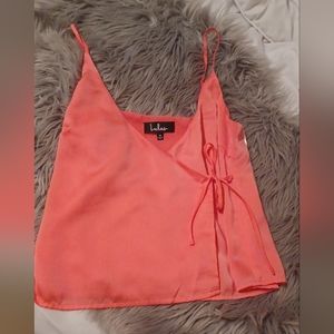 Lulu's Coral Wrap-Style Cami, size medium.
